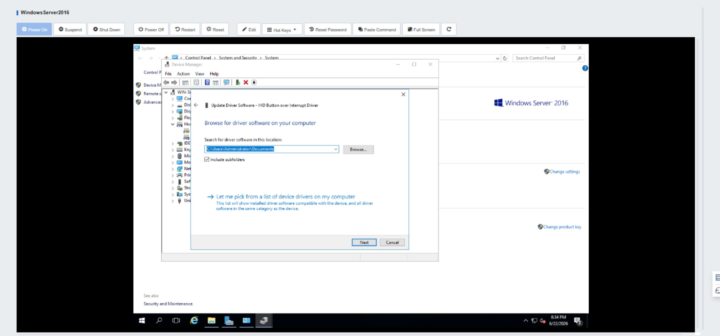 หน้าจอ Browse for driver software เลือก Let me pick from a list
