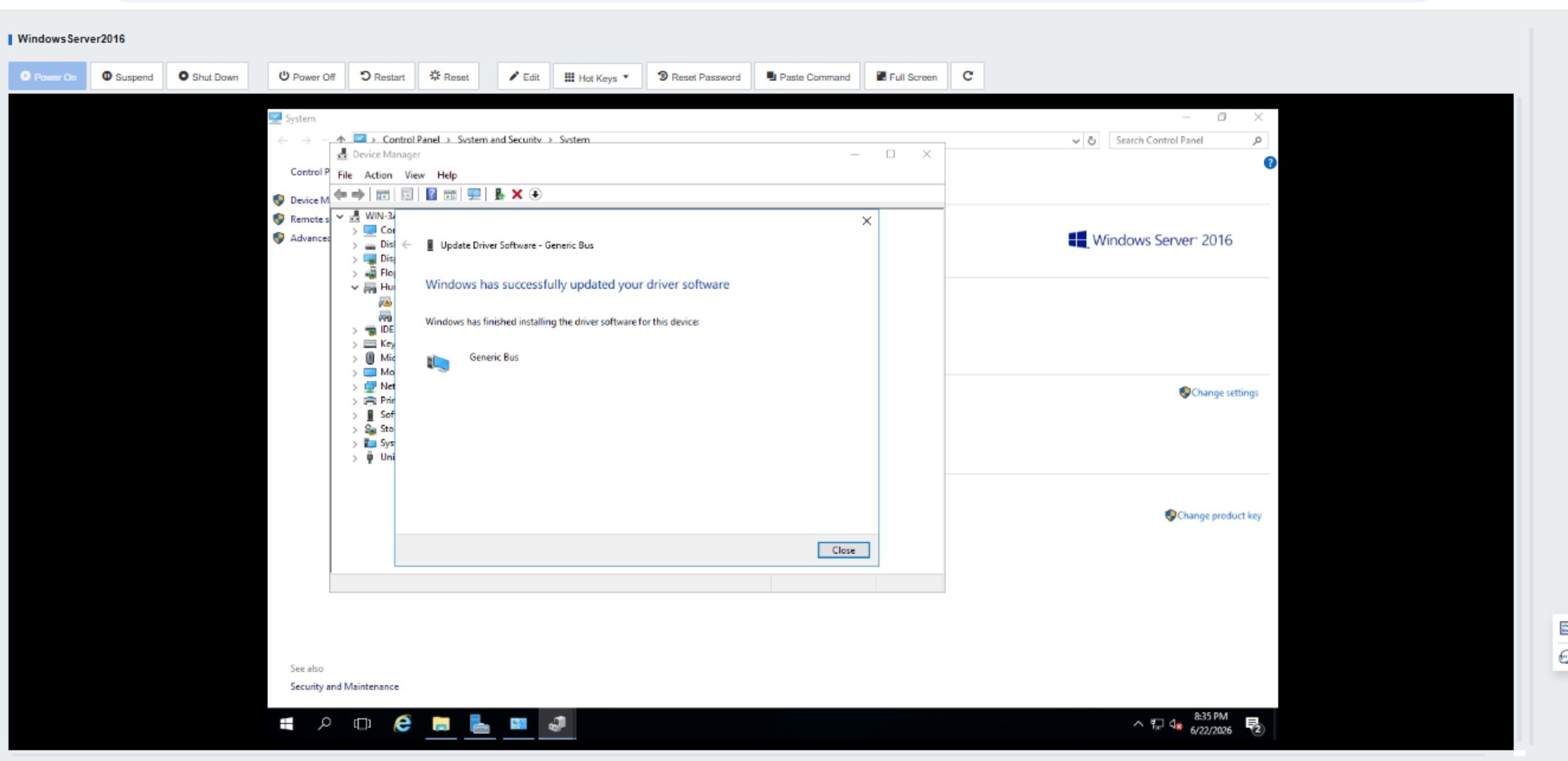 ข้อความ Windows has successfully updated your driver software สำหรับ Generic Bus