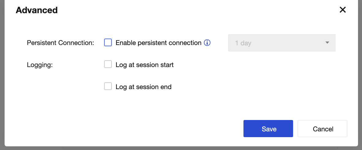 ตัวเลือก Enable persistent connection ในส่วน Advanced ของนโยบาย Access Control