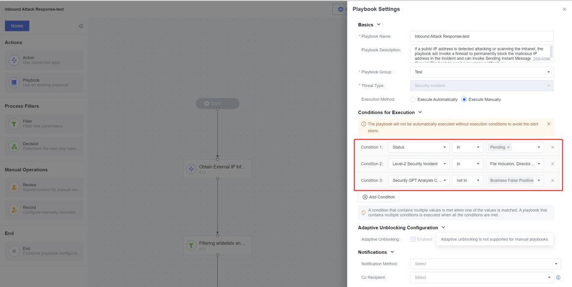 เงื่อนไขการทำงาน (Execution Conditions) ของ Playbook