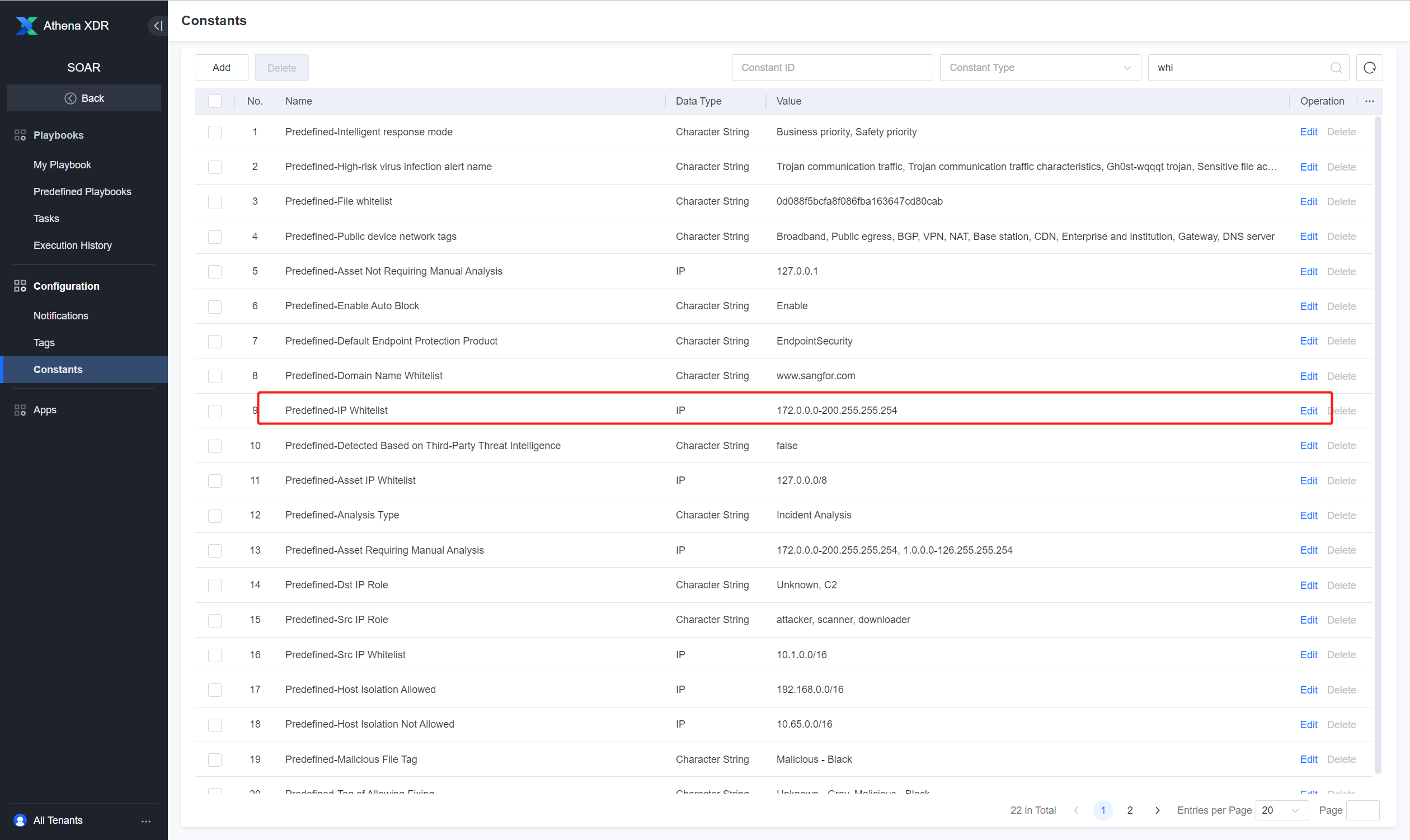 แก้ไข constant ชื่อ Predefined-IP Whitelist เพื่อเพิ่ม IP ที่อยู่ใน whitelist