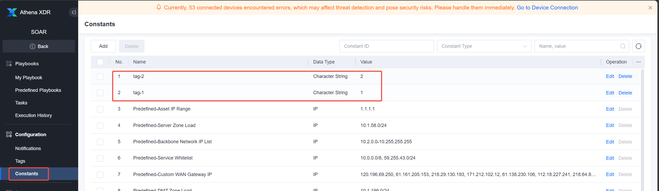 เพิ่ม custom tag สองรายการที่หน้า Configuration > Constants