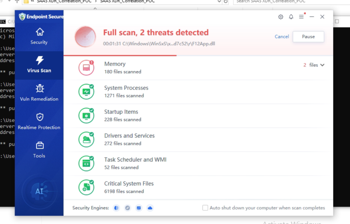 เริ่มการสแกนไวรัสแบบ full scan บนเครื่อง endpoint