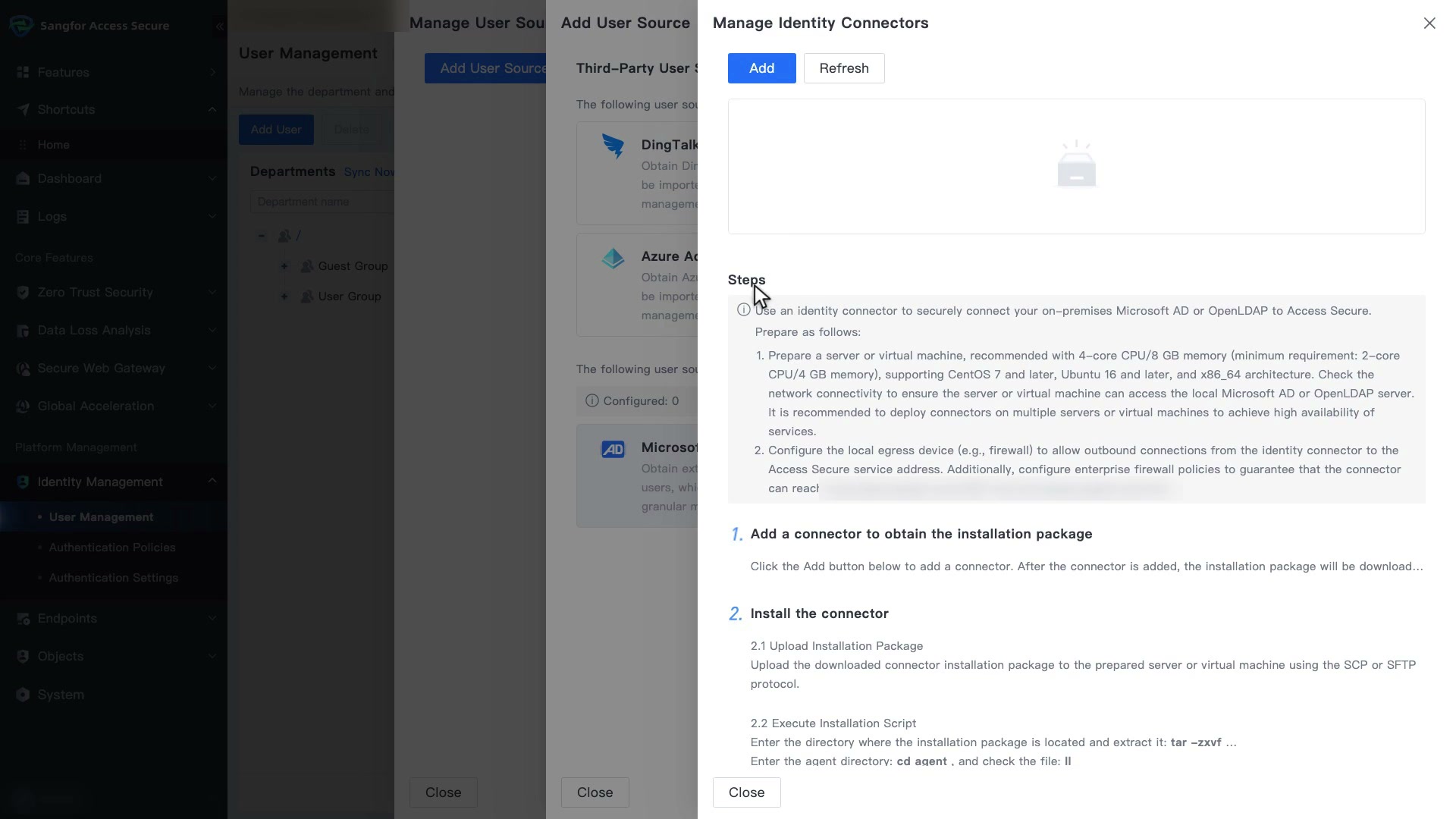 หน้า Manage Identity Connectors