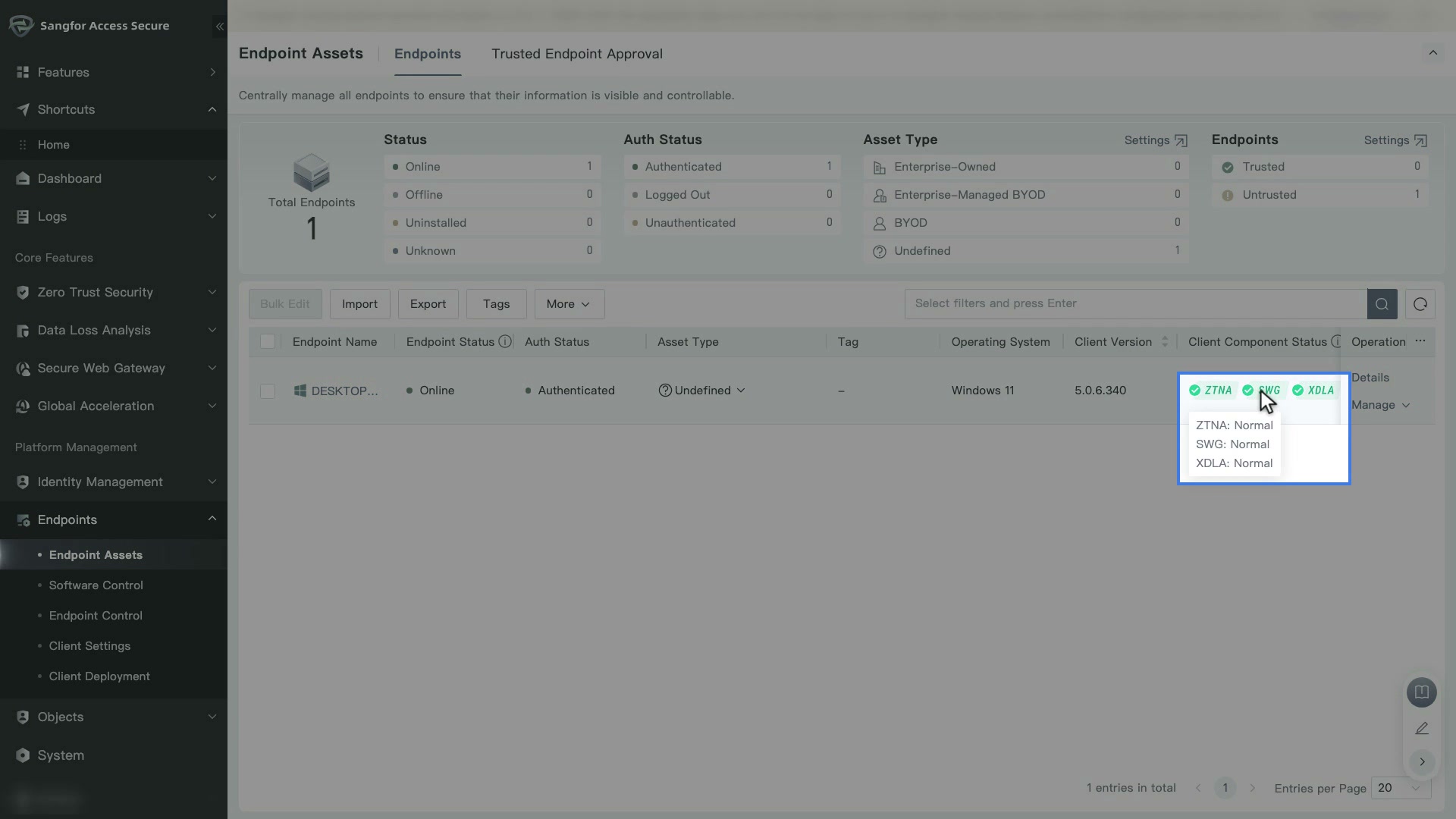 Endpoint Assets และ Client Component Status