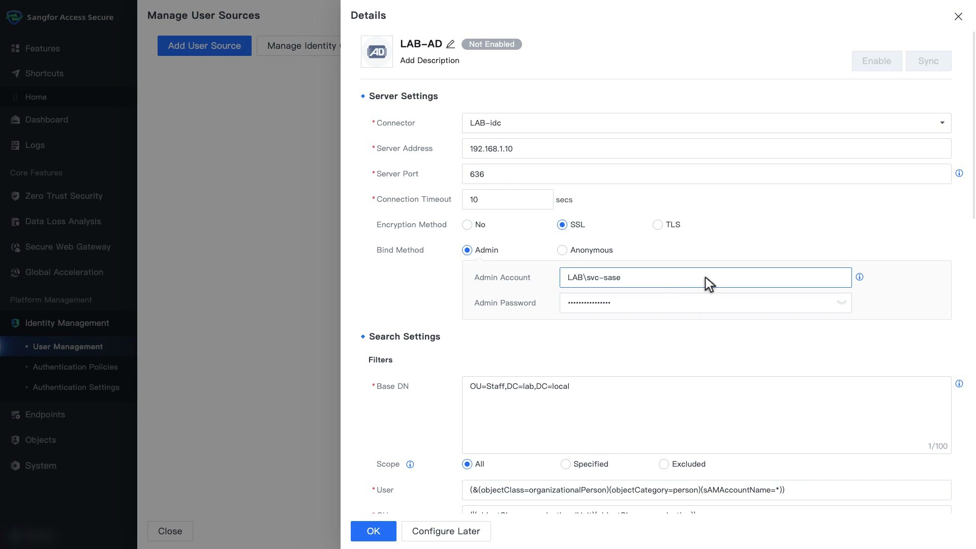 ฟอร์ม User Source แบบ Microsoft AD