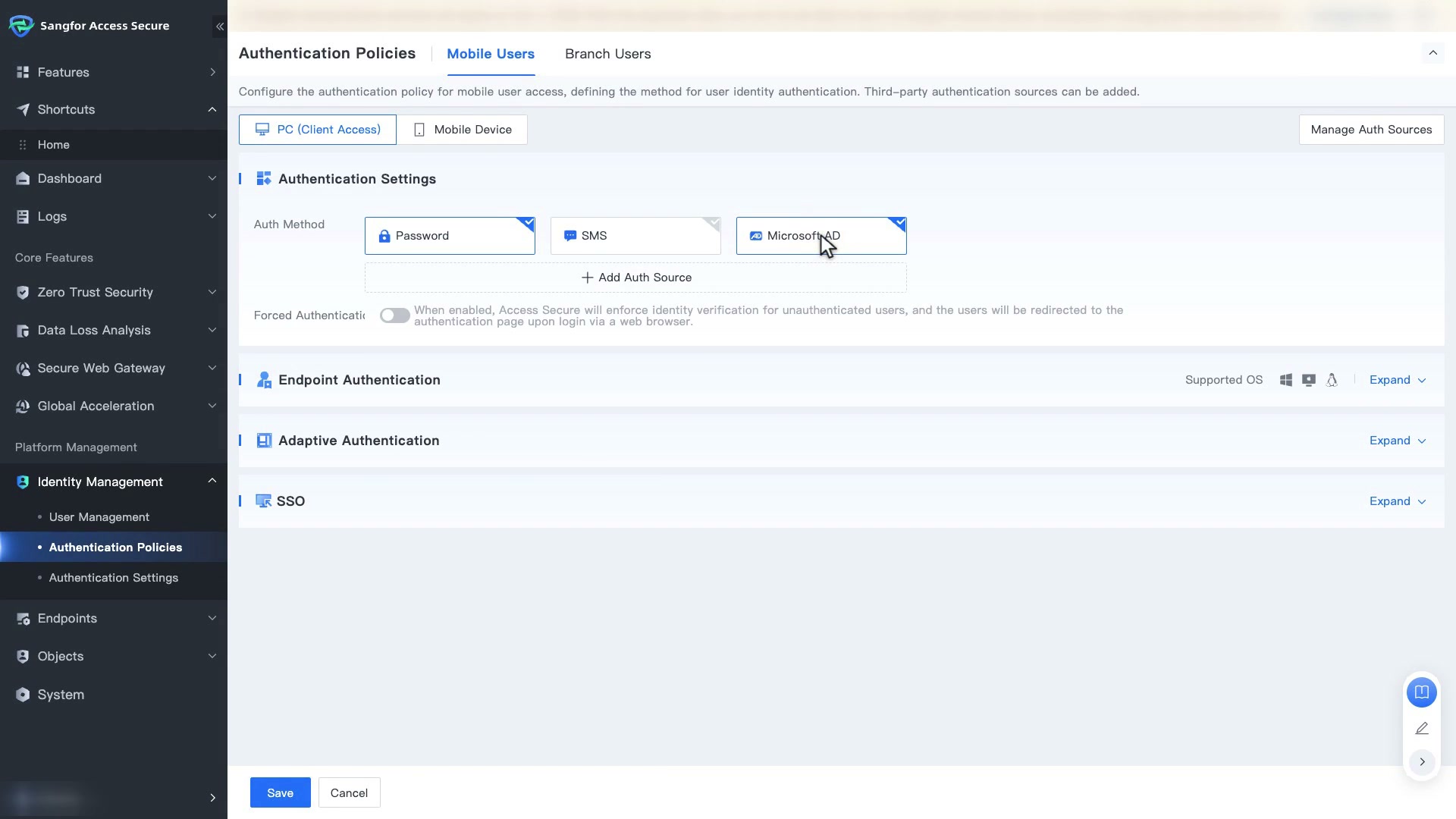 Authentication Policy แบบ PC (Client Access)