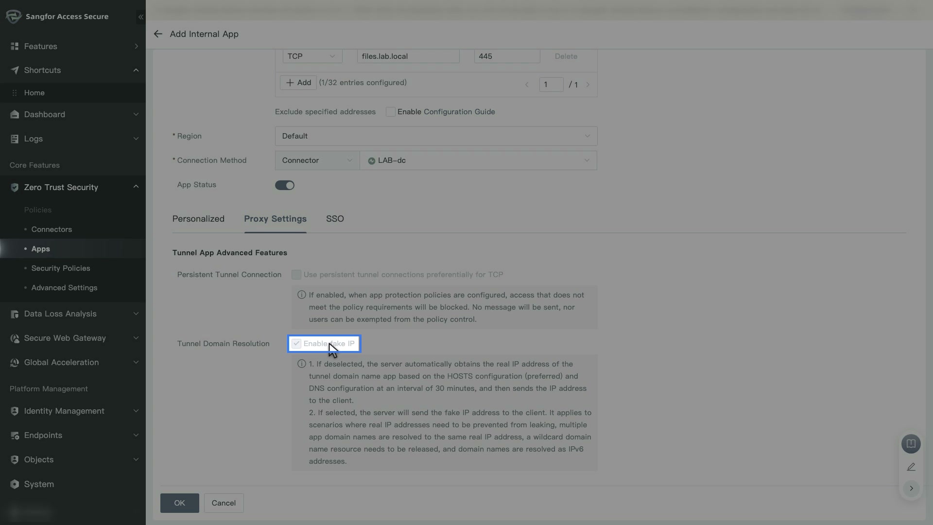 Proxy Settings: Enable fake IP