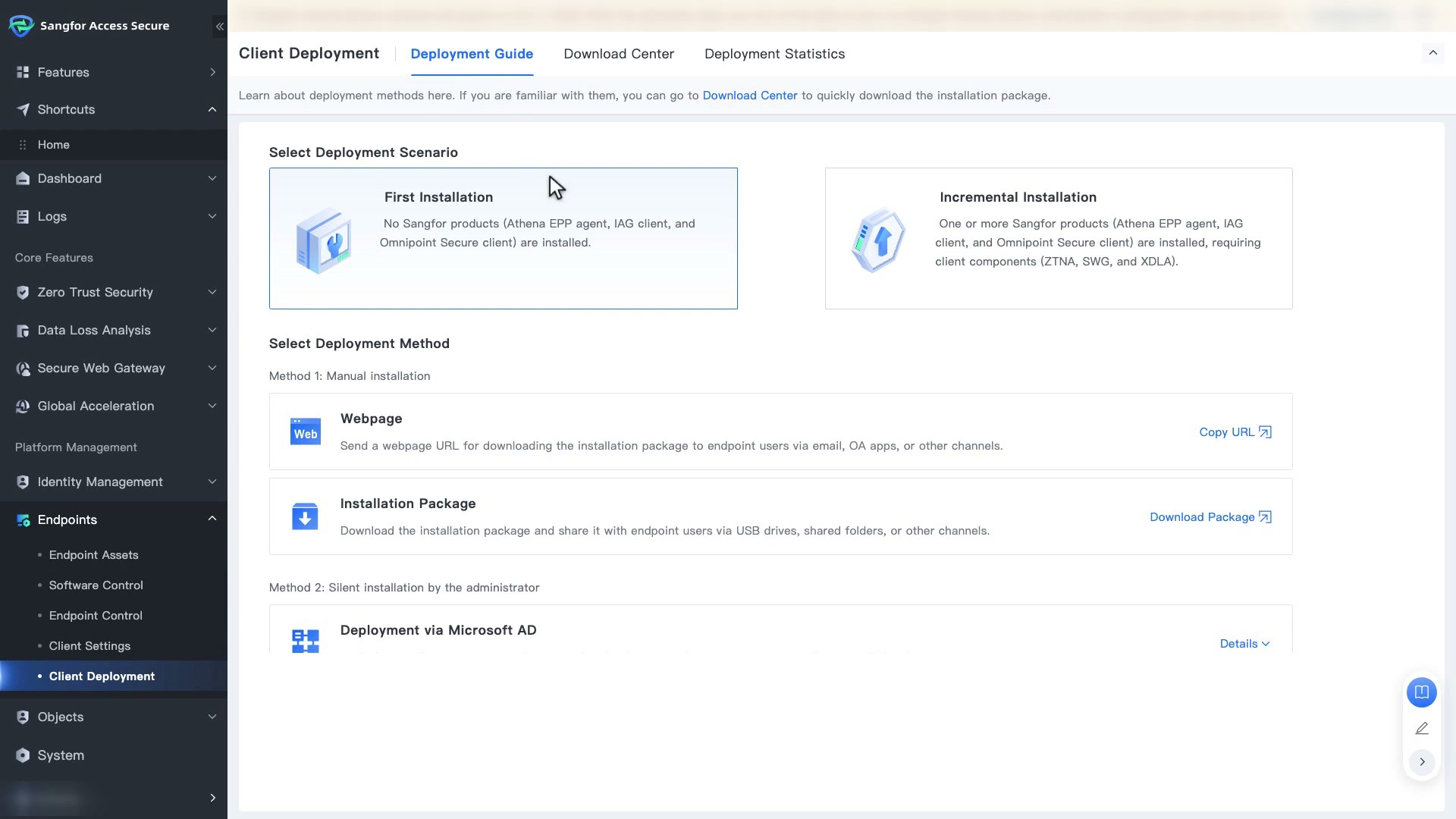 Client Deployment แท็บ Deployment Guide