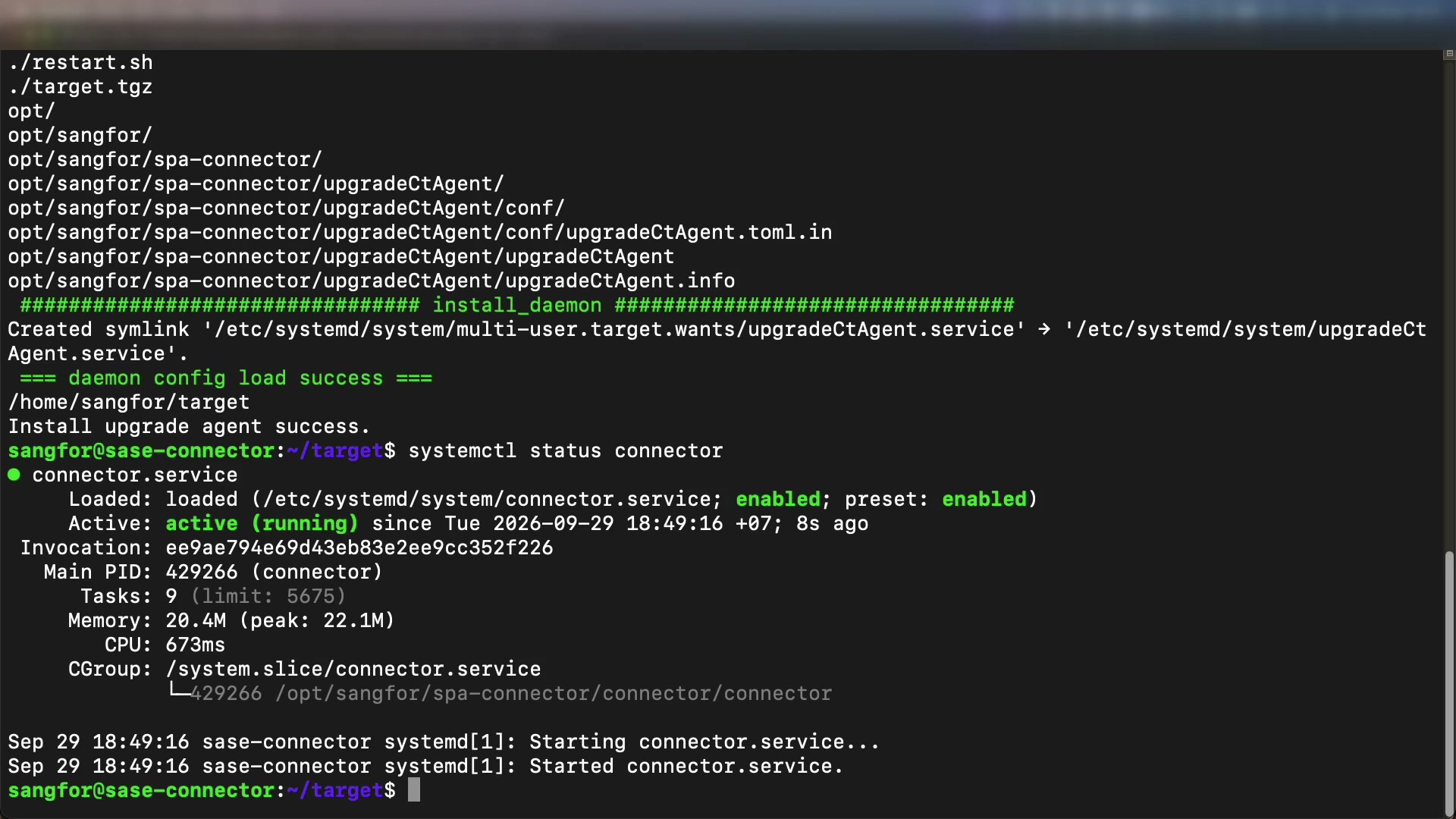 ผลคำสั่ง systemctl status connector