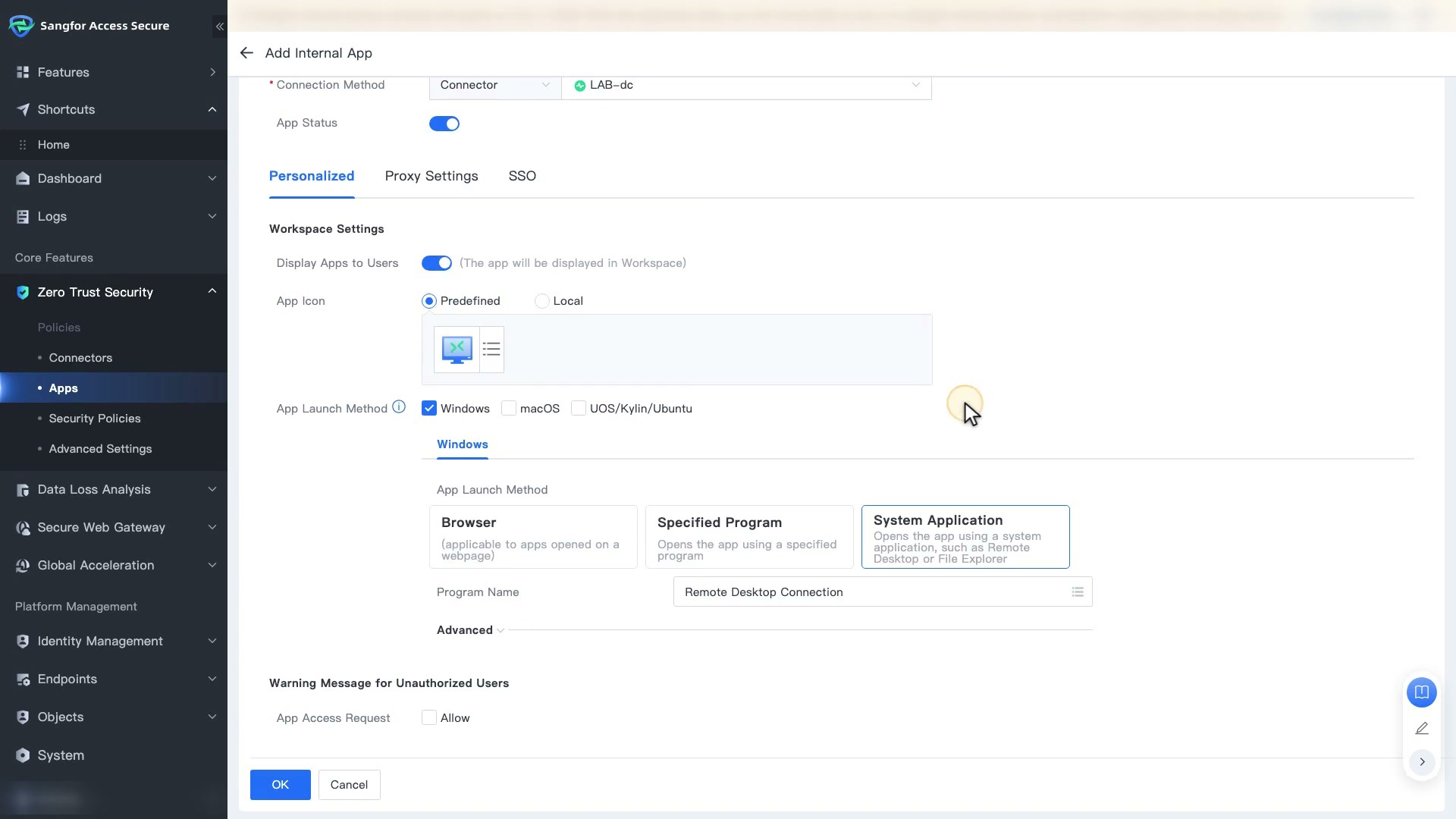 App Launch Method แบบ System Application สำหรับ Remote Desktop