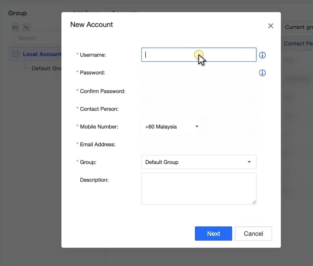 หน้าต่าง New Account ใน Corp Center
