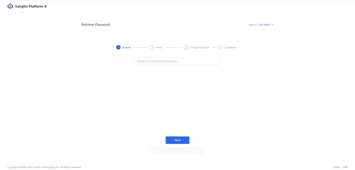 หน้า Retrieve Password ขั้น Account