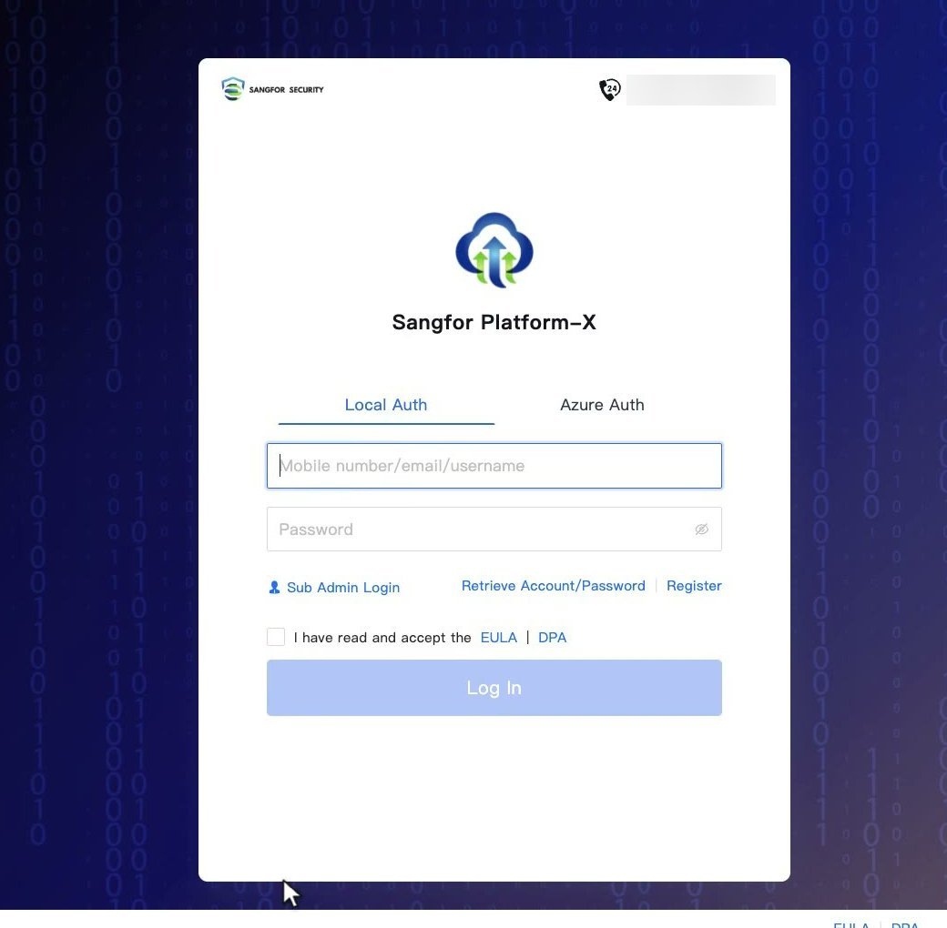 หน้า Login ของ Sangfor Platform-X