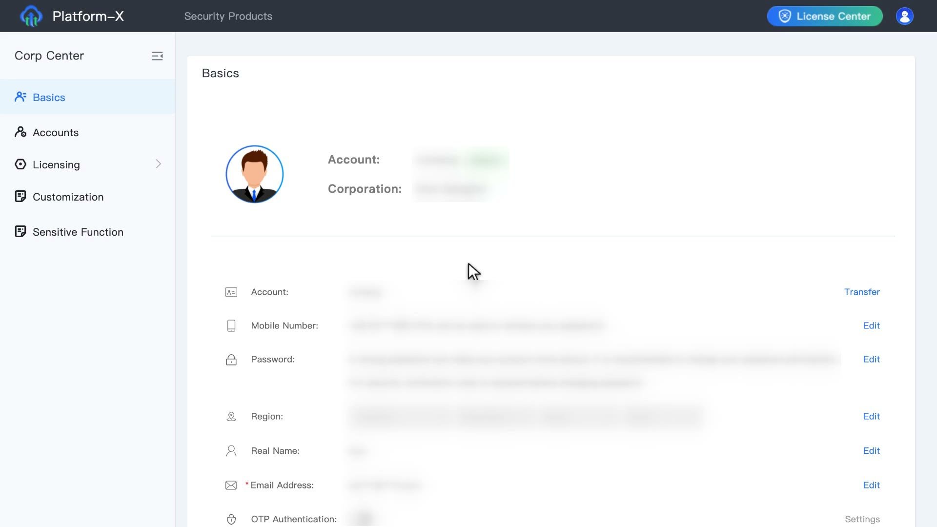หน้า Corp Center › Basics ของ Platform-X