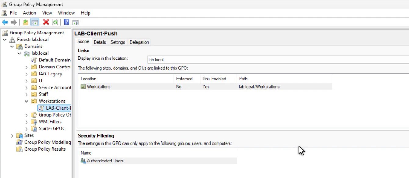 แท็บ Scope ของ GPO แสดง Link กับ OU ที่เก็บ Computer ของเครื่องผู้ใช้