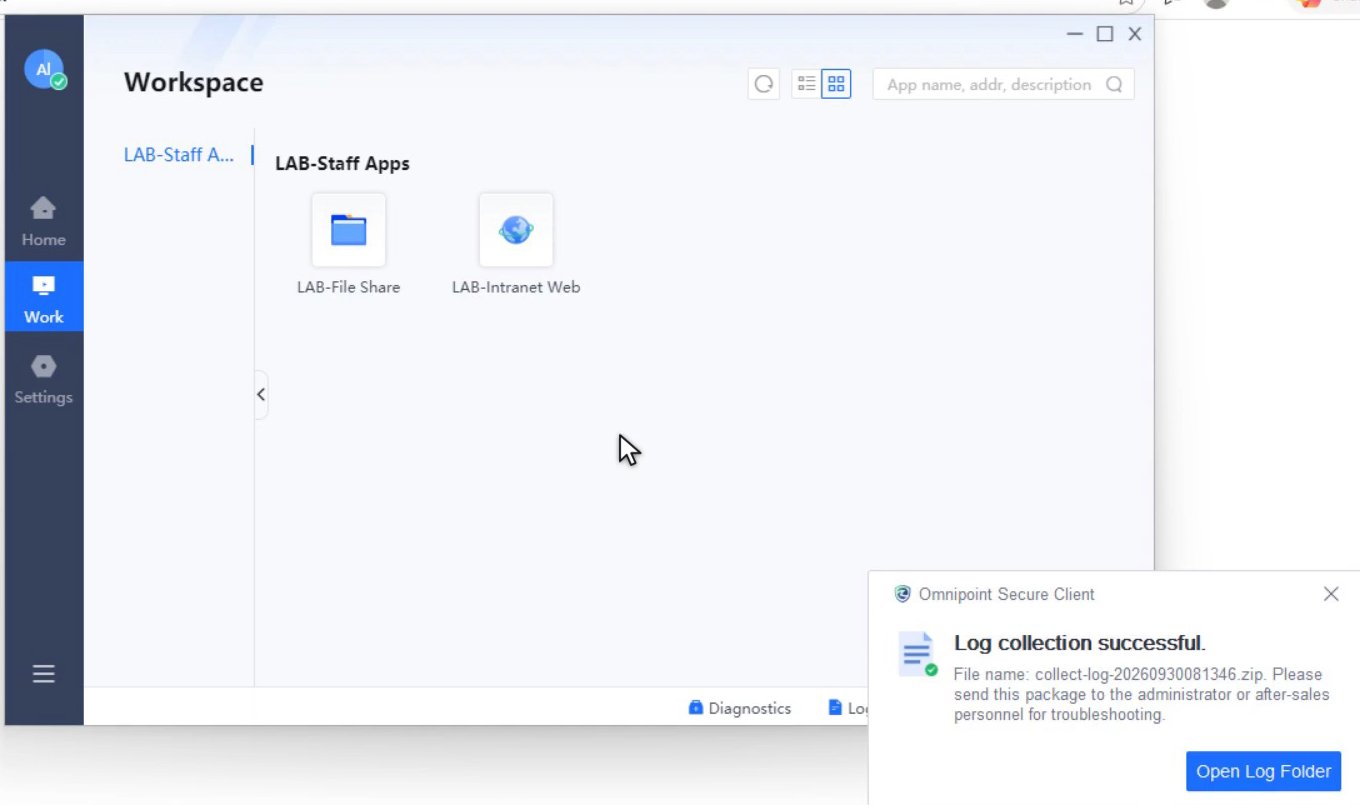 ข้อความ Log collection successful พร้อมชื่อไฟล์และปุ่ม Open Log Folder