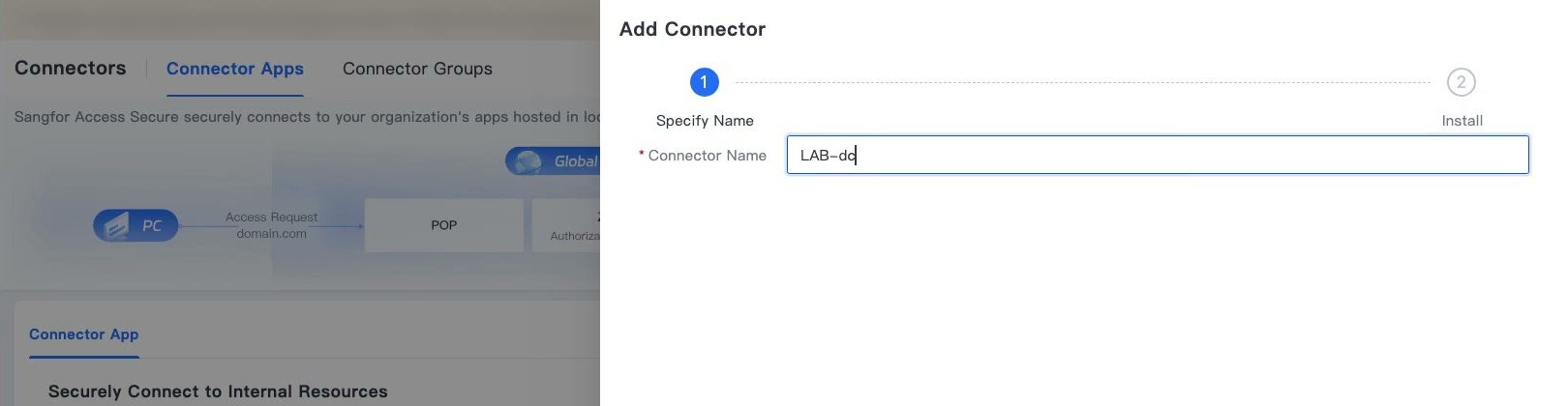 หน้าต่าง Add Connector ขั้นตอน Specify Name ช่อง Connector Name
