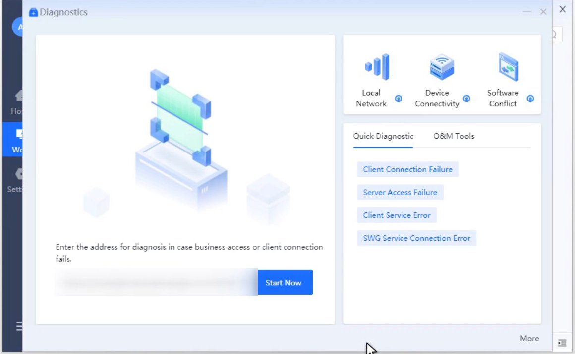 หน้าต่าง Diagnostics แสดงผลตรวจ Local Network, Device Connectivity, Software Conflict และแท็บ Quick Diagnostic