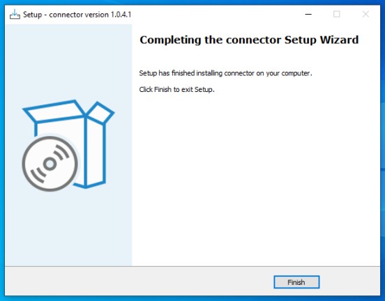 หน้าต่าง Completing the connector Setup Wizard พร้อมปุ่ม Finish