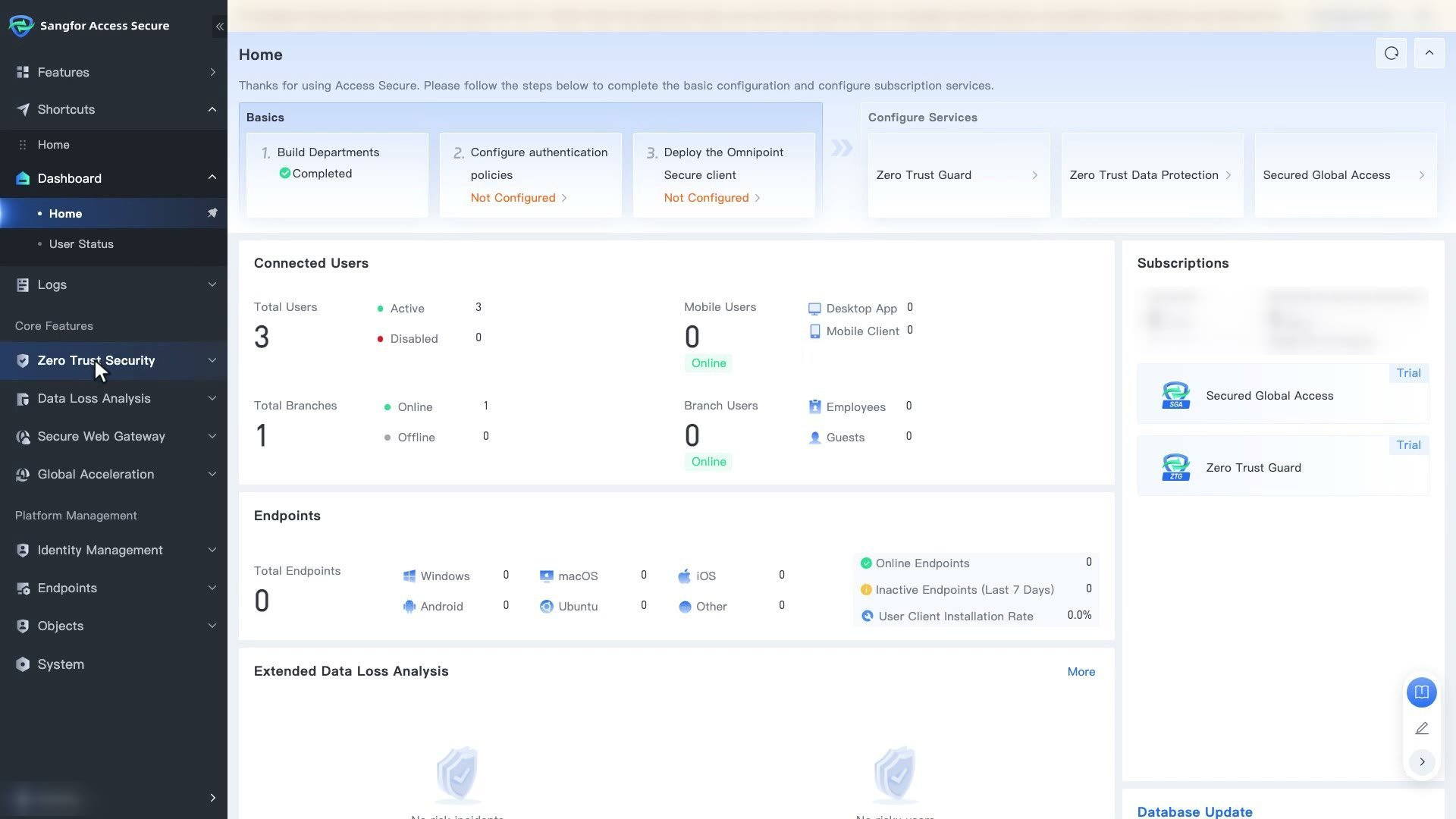 หน้า Dashboard › Home ของ Console Athena SASE