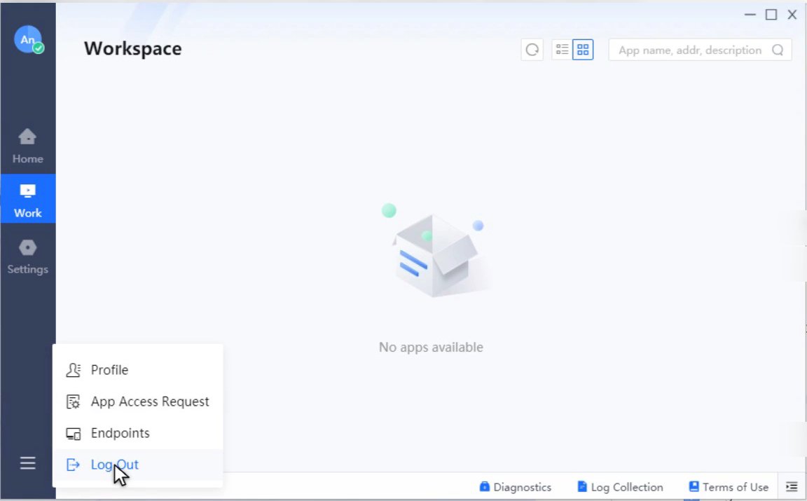 เมนูมุมซ้ายล่างของ Client มีรายการ Profile, App Access Request, Endpoints และ Log Out