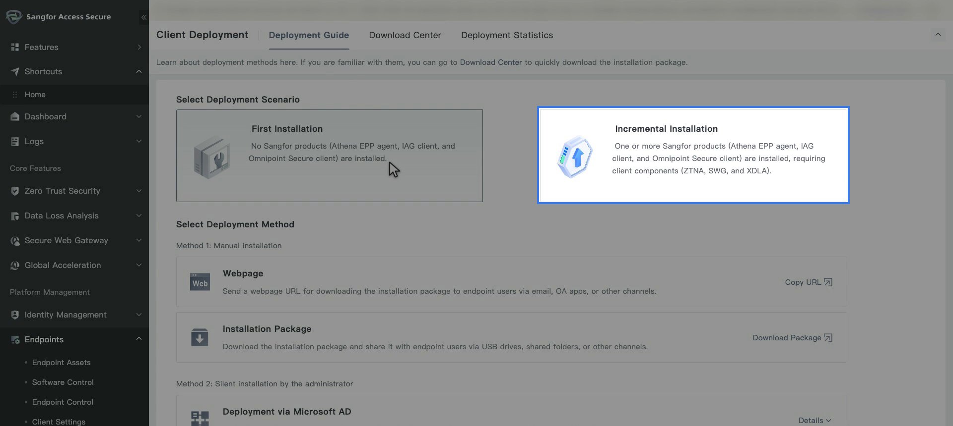 Deployment Guide เลือกสถานการณ์ Incremental Installation