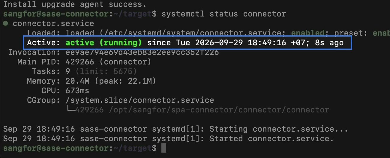 ผลคำสั่ง systemctl status connector แสดง active (running)