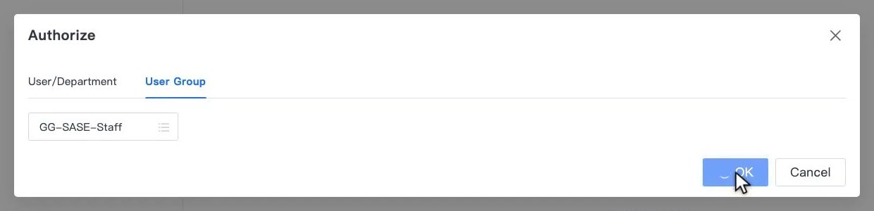 หน้าต่าง Authorize แท็บ User Group เลือก Group จาก AD แล้ว