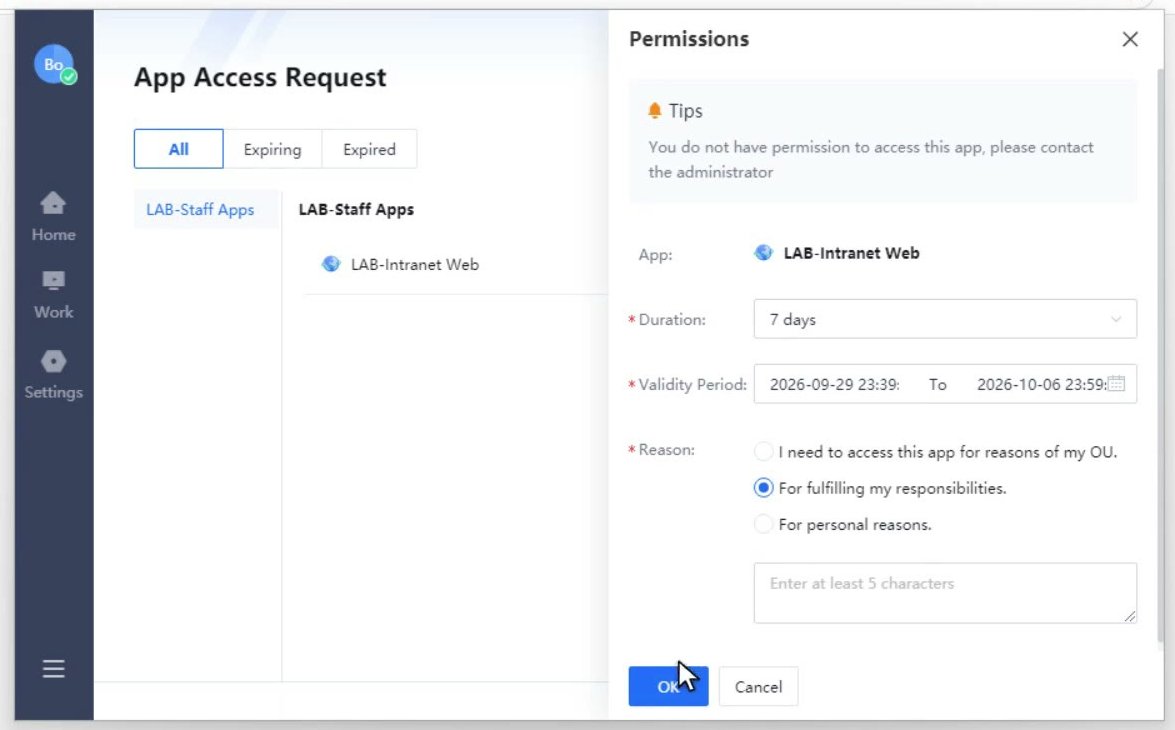 หน้าต่าง Permissions เลือก Duration 7 days ระบบกรอก Validity Period และเลือก Reason