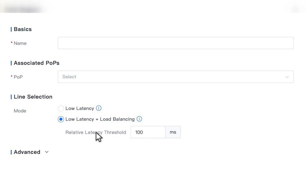 หน้าต่าง Add Region เลือก Low Latency + Load Balancing และ Relative Latency Threshold