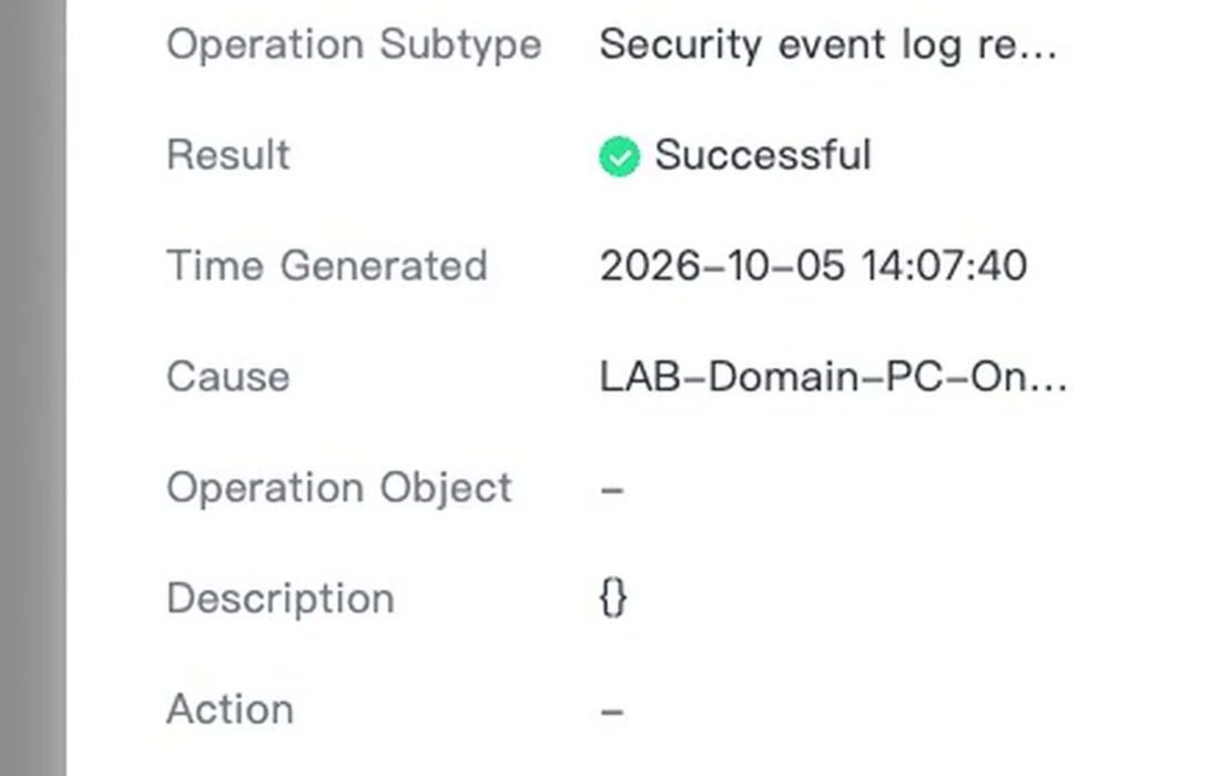 Details ของ User Logs แสดง Operation Subtype Security event log recorded by ACL และ Cause เป็นชื่อ Policy