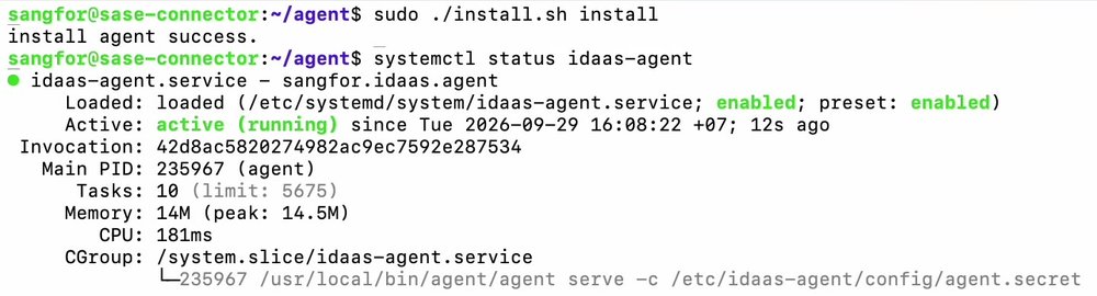 ผลคำสั่ง systemctl status idaas-agent แสดง active (running)
