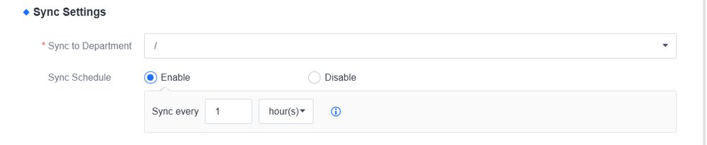ส่วน Sync Settings เลือก Sync to Department และเปิด Sync Schedule