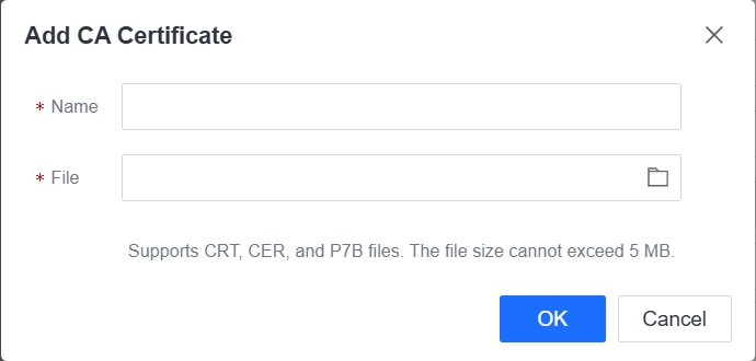 หน้าต่าง Add CA Certificate รองรับไฟล์ CRT, CER และ P7B ขนาดไม่เกิน 5 MB