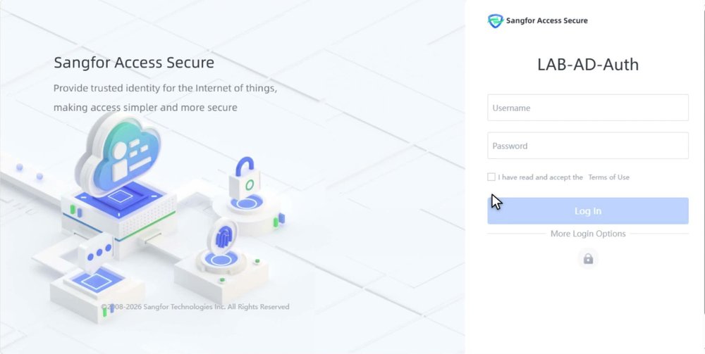 หน้า Login ของ Auth Source แบบ Microsoft AD มีช่อง Username และ Password และ More Login Options