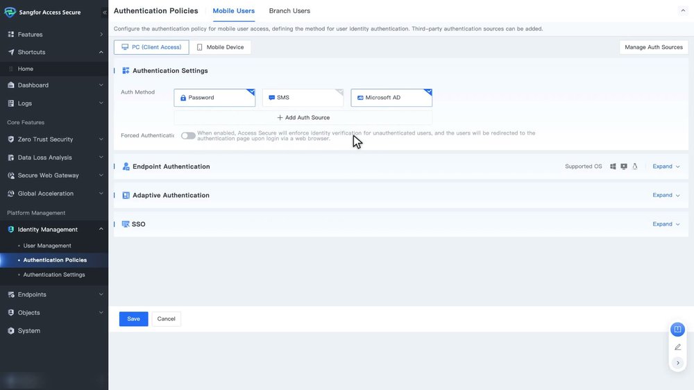 หน้า PC (Client Access) ในโหมด Edit ติ๊ก Tile Password ที่ Auth Method