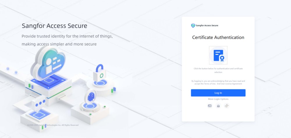 หน้า Certificate Authentication มีปุ่ม Log In สำหรับเลือก Certificate