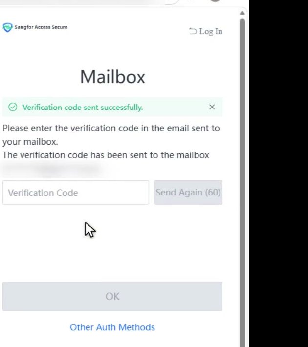 หน้า Mailbox แจ้ง Verification code sent successfully พร้อมช่อง Verification Code ปุ่ม Send Again และลิงก์ Other Auth Methods