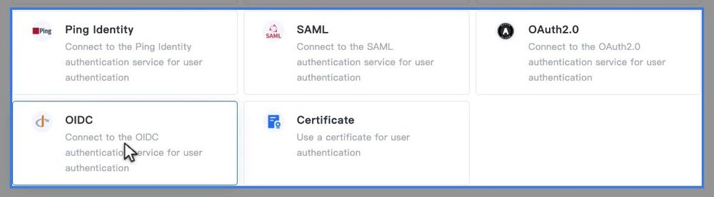 รายการ Add Auth Source แสดง Ping Identity, SAML, OAuth2.0, OIDC และ Certificate