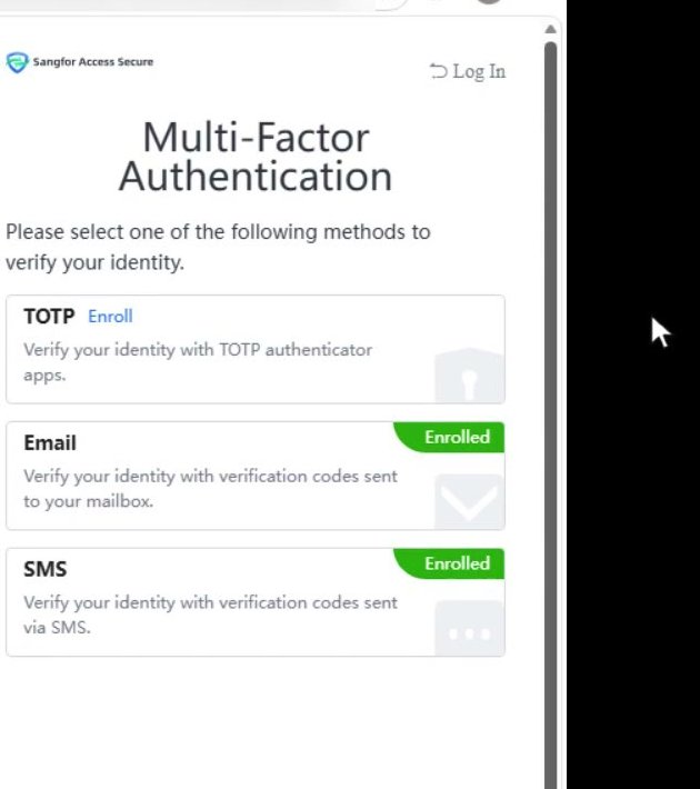 หน้า Multi-Factor Authentication ให้เลือกวิธียืนยันตัวตน แสดง TOTP พร้อมลิงก์ Enroll และ Email กับ SMS ที่ขึ้นว่า Enrolled