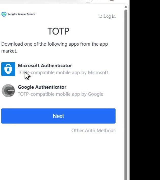 หน้า TOTP แสดงแอปที่รองรับ Microsoft Authenticator และ Google Authenticator พร้อมปุ่ม Next