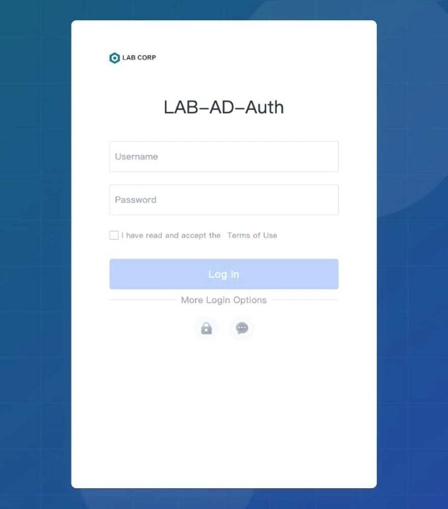 ตัวอย่างหน้า Login แบบเต็มหน้าจอที่ใช้โลโก้และภาพพื้นหลังขององค์กร พร้อม More Login Options