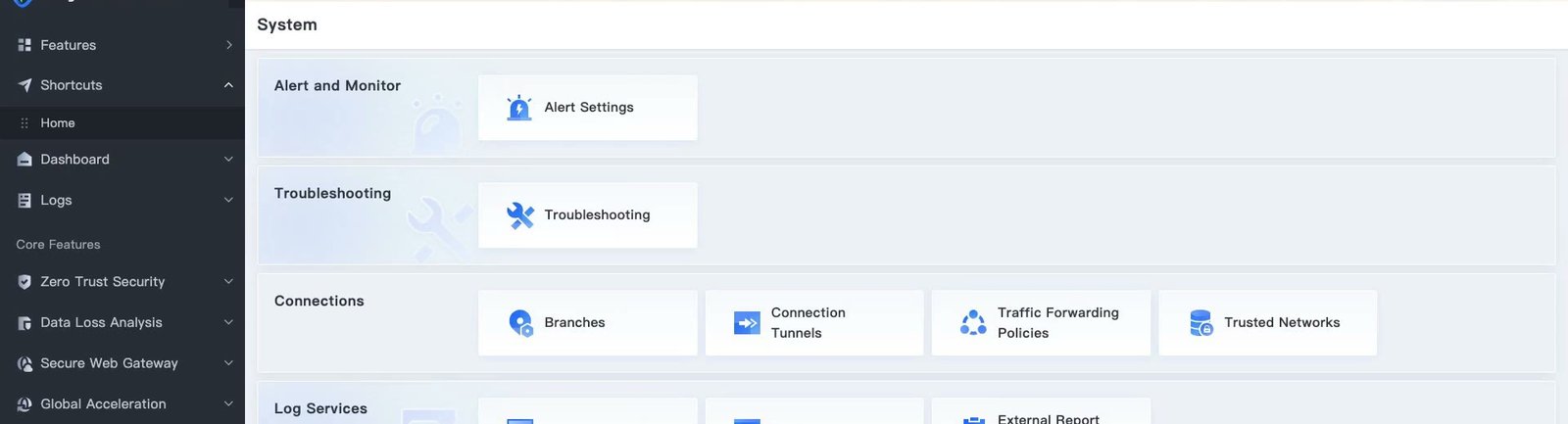 หน้า System แสดงหมวด Alert and Monitor และการ์ด Alert Settings