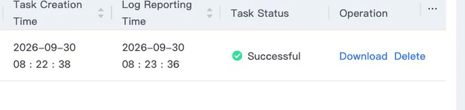 Task ที่สถานะ Successful พร้อมปุ่ม Download และ Delete