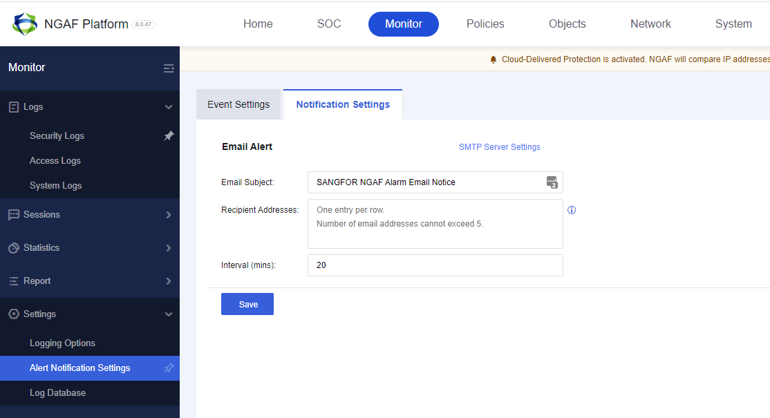 Notification Settings - Recipient and Interval