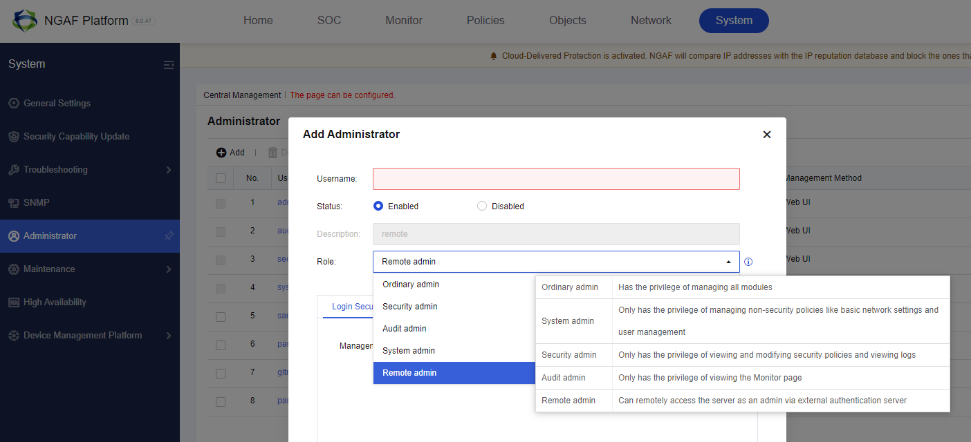 Add Remote Admin